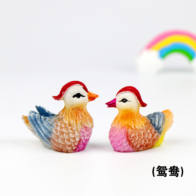 水族鱼缸造景 桌面小物件 装饰玩偶 仿真树脂动物 鸳鸯彩鸭小鸟