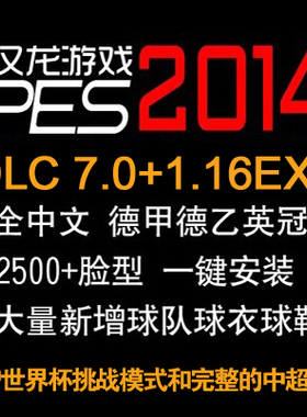 PC实况足球PES2014一键安装中文版德甲中超亚冠单机游戏软件补丁