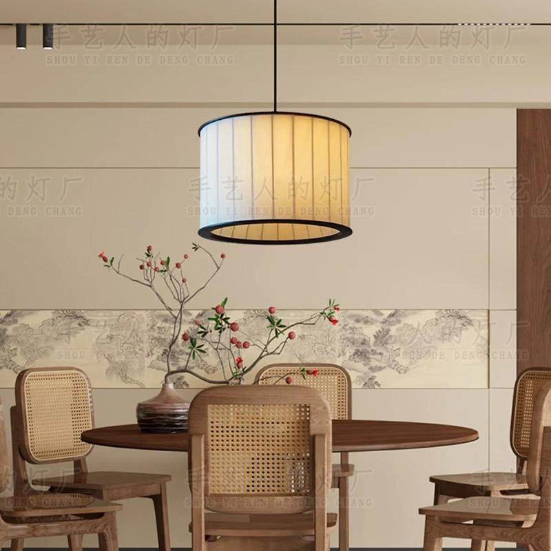 新中式餐厅吊灯中国风茶室饭店吧台灯日式禅意民宿酒店包间布艺灯
