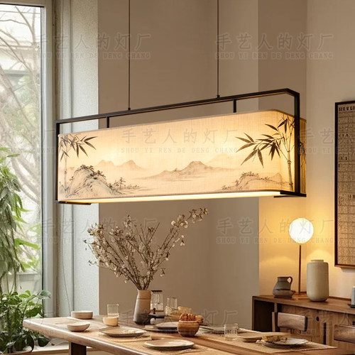 宋代美学中式竹叶水墨餐厅吊灯