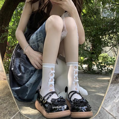 lolita白色袜子女花边可爱日系萝莉软妹jk中筒春秋制服洛丽塔薄L