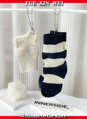 日本小众CFCL设计师条纹灯笼条纹猪大肠红色网红小红书中筒袜子潮