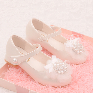 公主鞋女童春秋柔软白色皮鞋钢琴表演礼服鞋学生小白鞋儿童高跟鞋