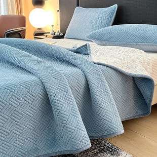 肉感双面两用床盖三件套一面全棉一面牛奶绒纯棉榻榻米加厚床单