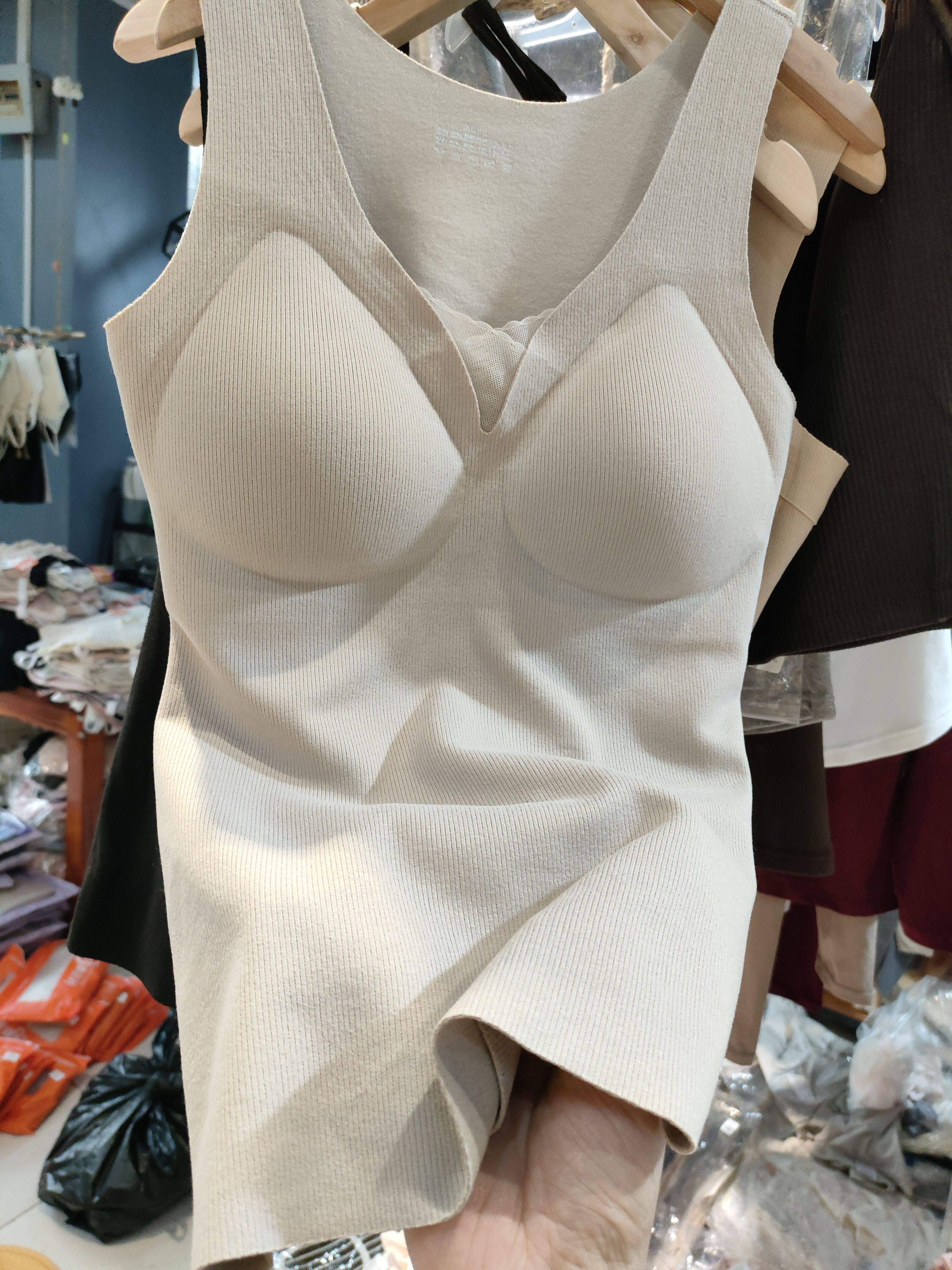 山羊绒秋冬新款女士保暖背心带胸垫免穿文胸无痕发热内衣打底上衣