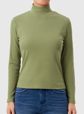 鹿岛什物纪 ABQ20161 女式半高领打底衫 女中领秋衣修身长袖T恤