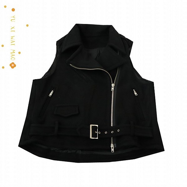 翻领拼接工字型马甲拉链保暖坎肩