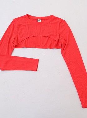 春夏秋欧美女士纯色圆领长袖超短款针织t恤 时尚套头防晒衫C01