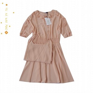 夏季 两件套雪纺连衣裙松紧腰套头短裙A16 新欧美女圆领蝙蝠七分袖