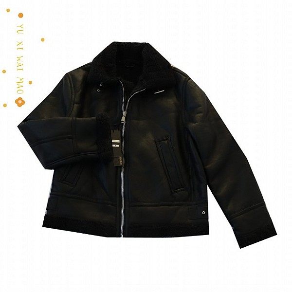 翻领长袖皮毛一体夹克 拉链外套