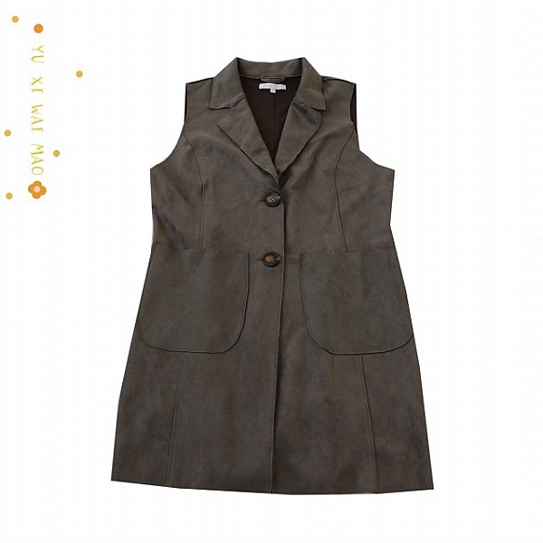 麂皮绒工字型毛边马甲修身坎肩