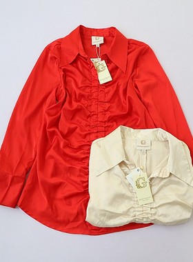 春秋新款女士纯色亮面翻V领长袖衬衫 时尚性感修身套头衫C01