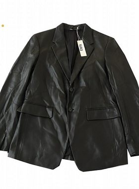 中性西装领长袖软PU西服皮衣