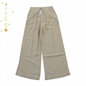 春季新款欧美女士微松紧麻混纺直筒裤  高腰纯色休闲百搭长裤C13