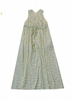 夏微瑕女士性感露背印花V领无袖连衣裙 时尚套头中长裙C12