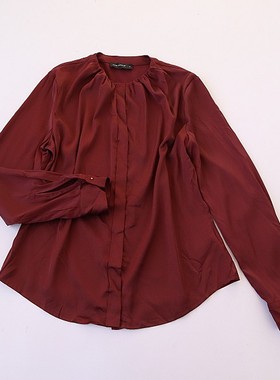 春季新款微瑕欧美女士圆领长袖质感衬衫  隐形单排扣纯色开衫A13