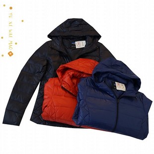 新款 修身 女士亮面连帽长袖 时尚 拉链保暖外套D12 轻薄羽绒服 冬季