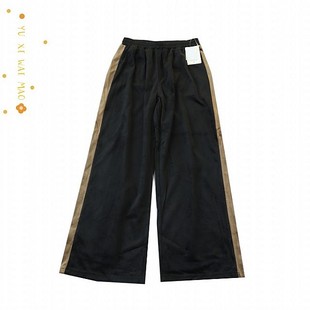 D12 高腰运动休闲长裤 春秋新款 日单女士松紧腰短绒毛侧边条直筒裤