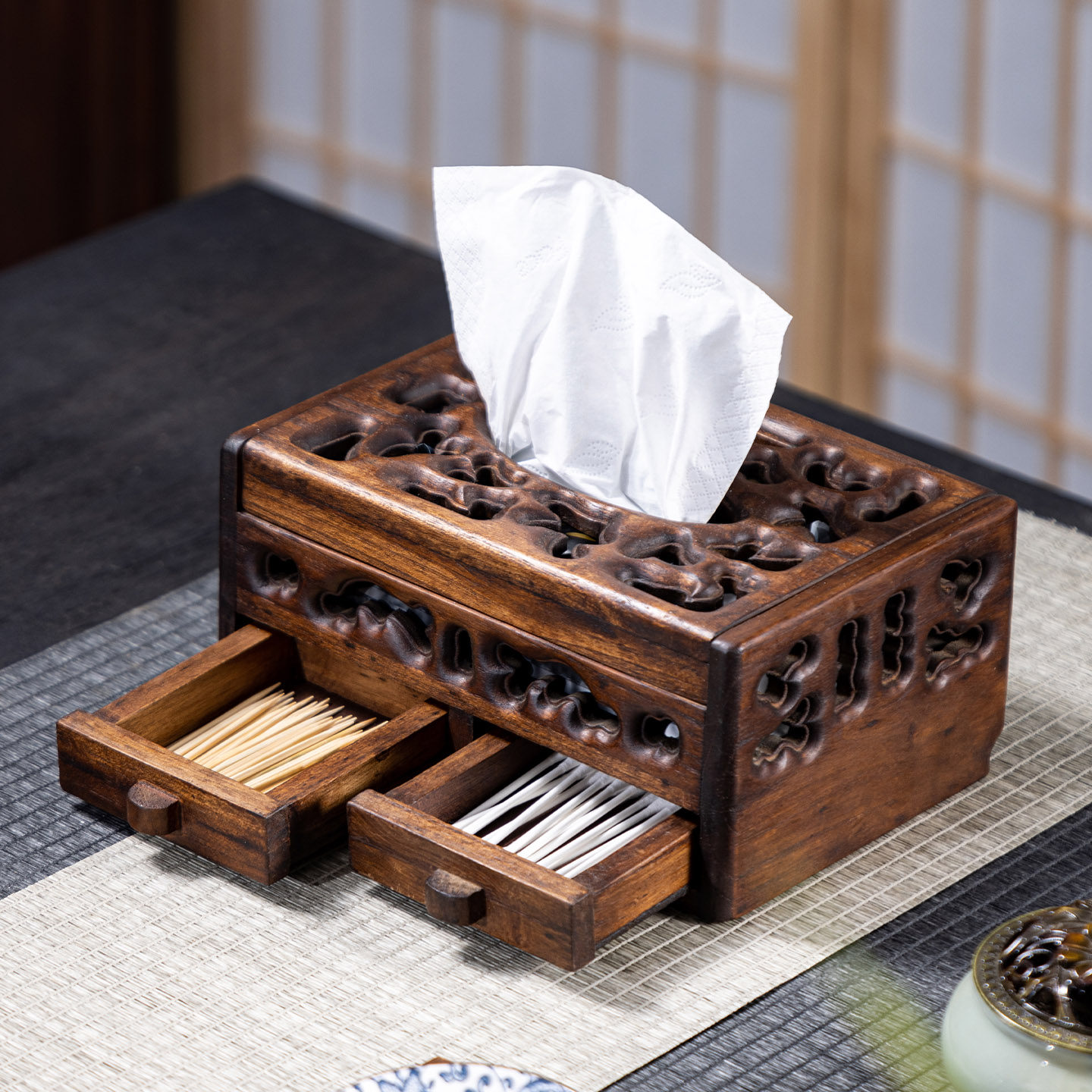 泰国镂空纸巾盒实木会所装饰品棉牙签收纳盒客厅茶几桌面抽纸盒,收纳整理,纸巾盒,淘宝优惠券,粉丝福利购,淘宝优惠卷