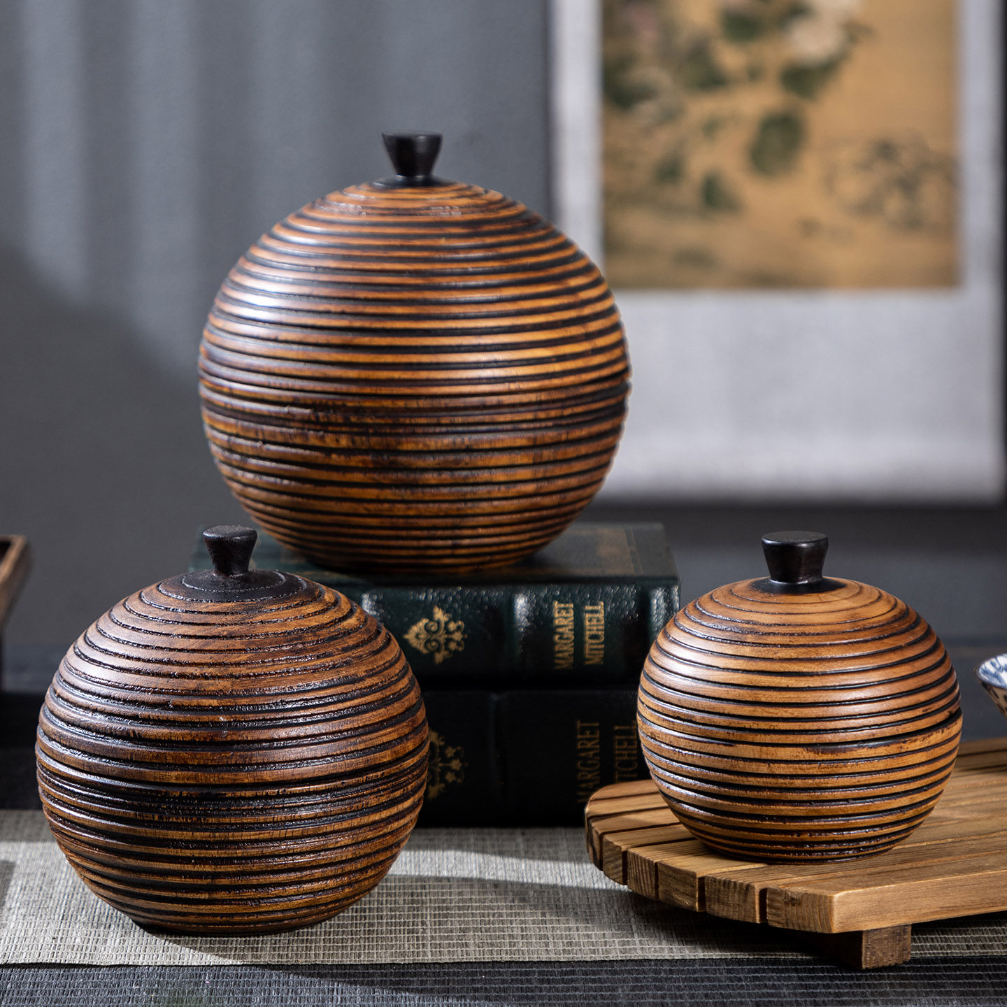 泰国进口茶叶罐家用干果零食储物盒木质家居杂物桌面玄关收纳摆件