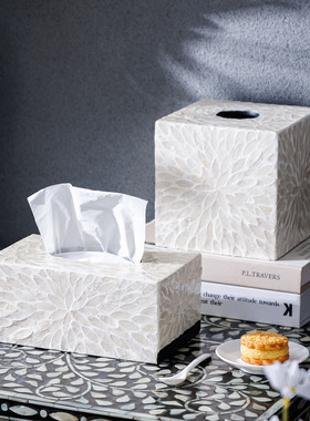 北欧风轻奢白色贝壳防水纸巾盒家用客厅卧室高档创意卷筒纸抽纸盒