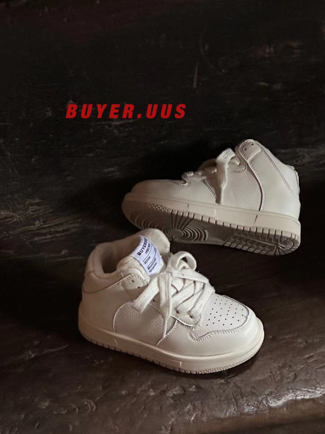 冬季新款韩版货儿童鞋潮牌UUS中大男女童白色牛皮滑板运动鞋