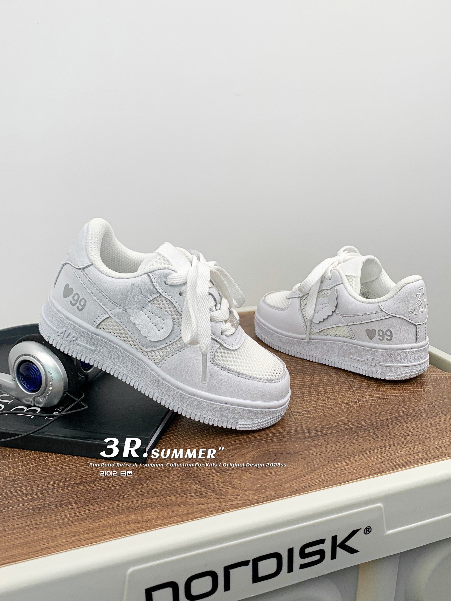 夏新款韩版货儿童鞋潮牌3R中大男女童亲子白色镂空滑板运动鞋