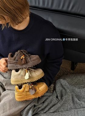 2025冬韩版童鞋潮牌JBM中大男女童魔术贴加绒复古百搭板鞋运动鞋