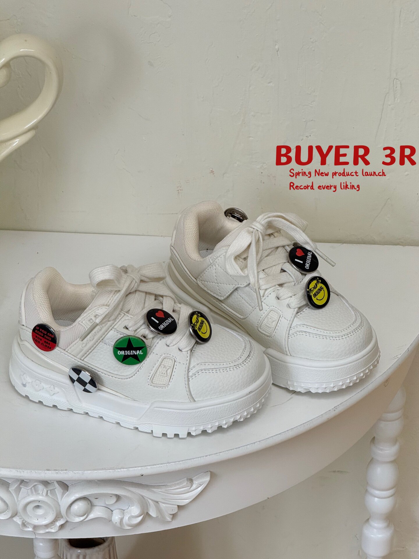 2026春韩版童鞋潮牌3R中大男女童魔术贴白色运动鞋小胖丁鞋滑板鞋