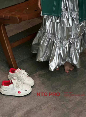 2025春新款韩版童鞋潮牌NTC中大男女童牛皮魔术贴白色滑板运动鞋