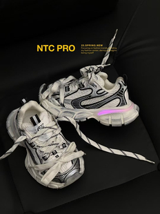 2025秋新款韩版童鞋潮牌NTC中大男女童魔术贴LED亮灯运动鞋老爹鞋