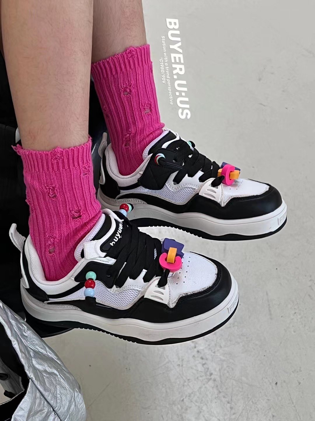 春秋季新款韩版货儿童鞋潮牌UUS中大男女童透气白色滑板运动鞋