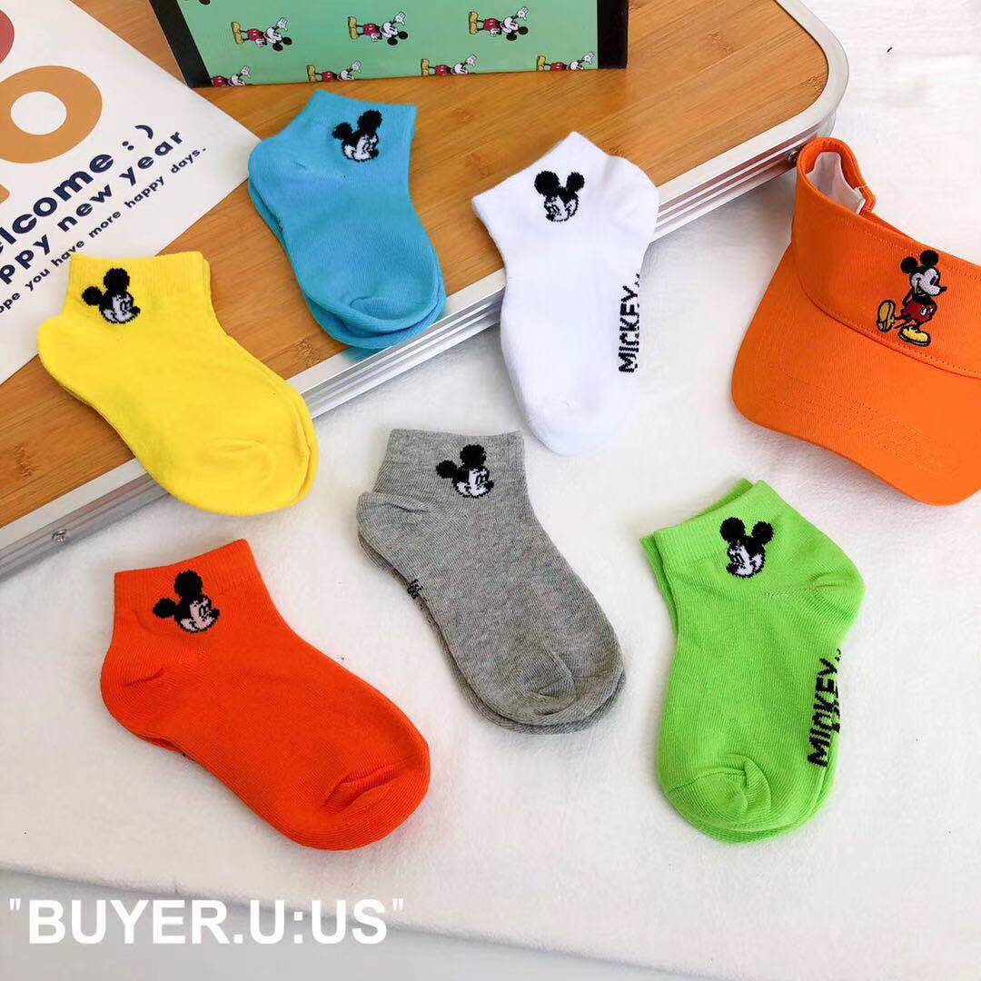 韩版货儿童潮牌糖果彩色米老鼠短袜简约百搭中性夏季薄棉短袜子
