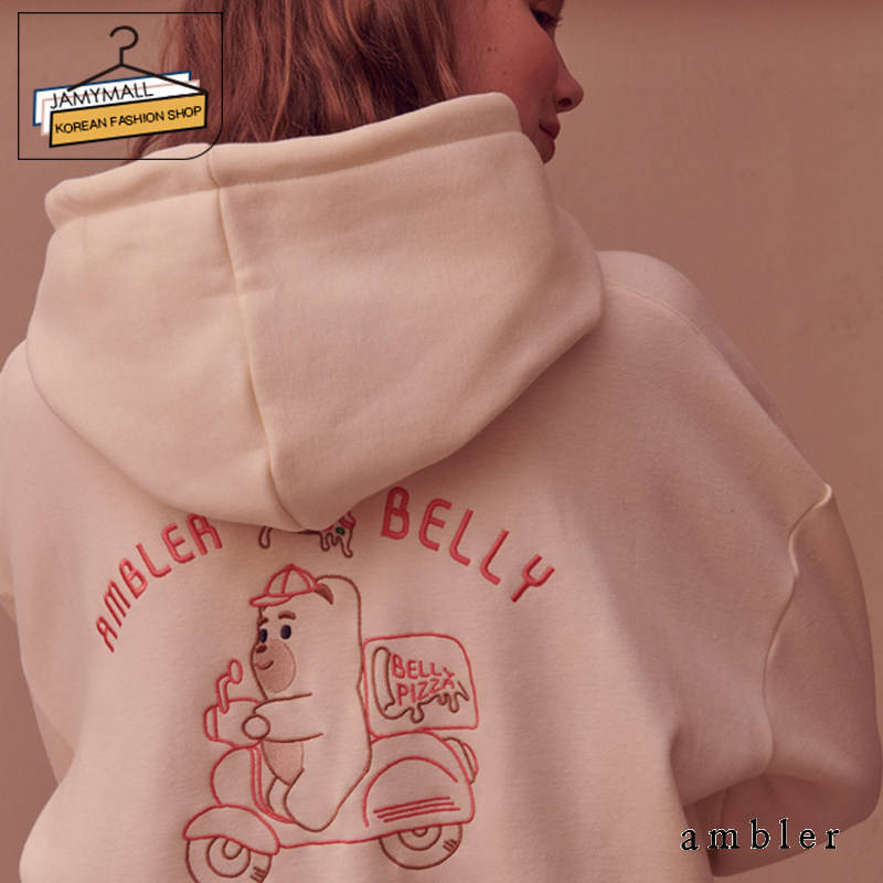 Ambler韩国潮牌加绒连帽卫衣外卖熊刺绣男女情侣卡通BEELY熊联名