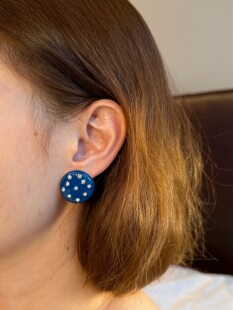 LOve Vintage复古中古S925珐琅欧美蓝色镶钻港风耳环耳钉耳夹 BNN