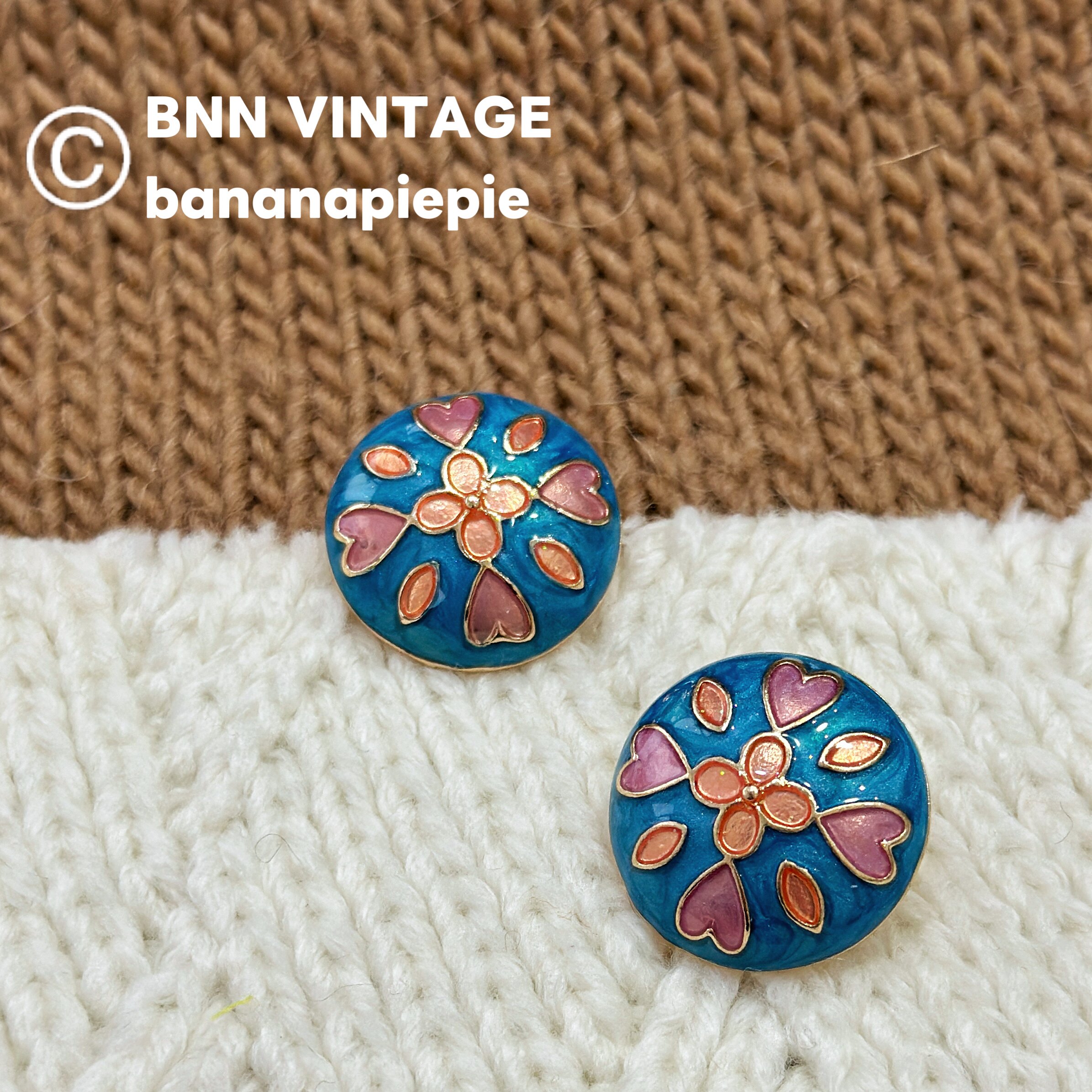 Vintage复古中古蓝色花朵圆形珐琅彩法式S925赵露思 耳环耳钉耳夹,饰品/流行首饰/时尚饰品新,耳钉,淘宝优惠券,粉丝福利购,淘宝优惠卷