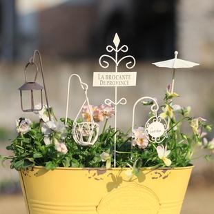 日式zakka铁艺花盆装饰插牌花插造景摆件ins插件挂件多肉配饰