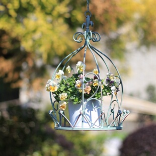 美式乡村铁艺皇冠吊篮花盆托架花园园艺杂货复古做旧阳台挂篮