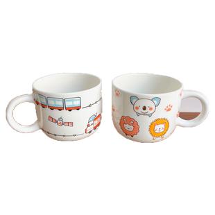 北府 日式小火车骨瓷儿童杯陶瓷水杯奶杯可爱卡通圆把杯
