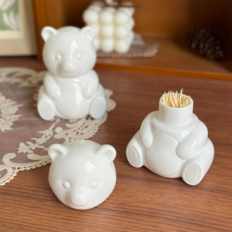 北府 可爱小熊骨瓷牙签筒棉签筒小摆件陶瓷牙签罐儿童餐厅家用,餐饮具,牙签筒,淘宝优惠券,粉丝福利购,淘宝优惠卷