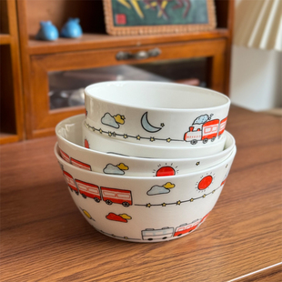 北府 小火车儿童卡通骨瓷小碗米饭碗面碗汤碗可爱陶瓷餐具