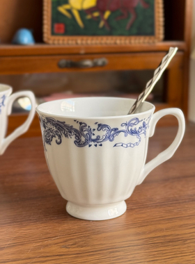 北府 洛可可骨瓷杯竖纹咖啡杯复古水杯奶茶杯下午茶可微波