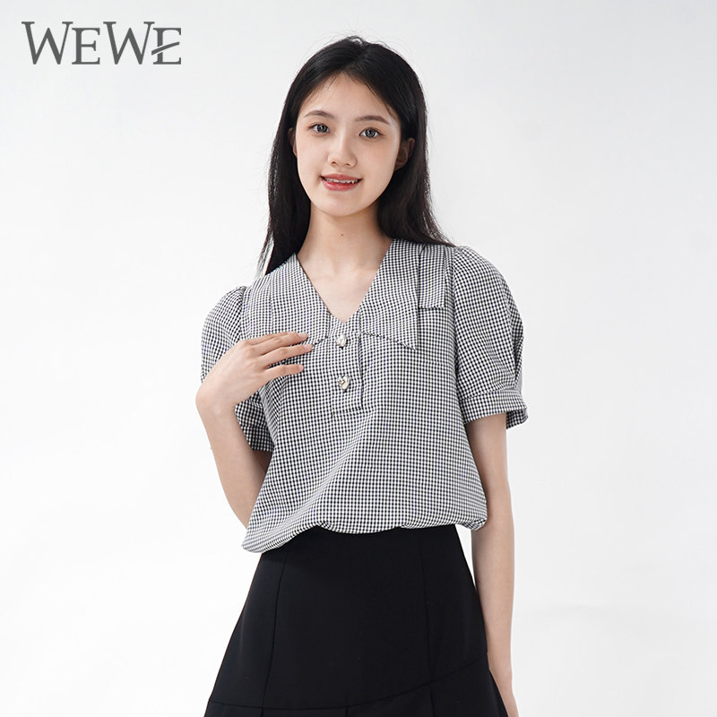 WEWE唯唯直筒通勤套头格子衬衫