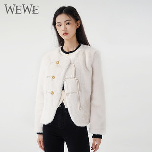 新品 女装 唯唯2023冬季 WEWE 洋气时髦人造皮草女士外套贵气通勤