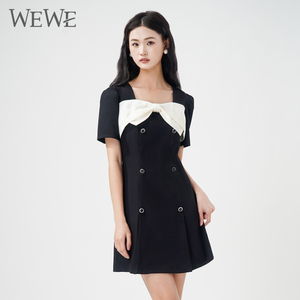 WEWE/唯唯连衣裙女夏季新款法式设计感蝴蝶结小黑裙精致裙子