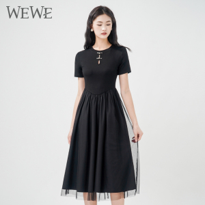 WEWE/唯唯连衣裙夏季新款新中式气质显瘦收腰连衣裙女士A字裙