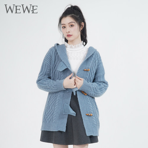 WEWE唯唯牛角扣连帽开衫
