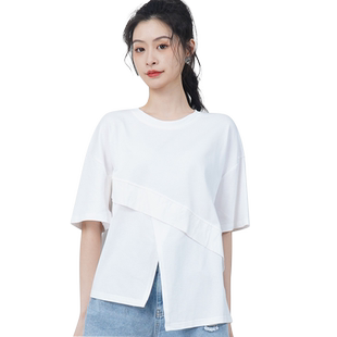 WEWE唯唯夏季新品女装个性休闲不规则时尚t恤前后开叉酷GIRL