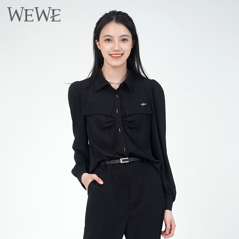 WEWE/唯唯夏季新品女装时尚修身复古通勤衬衫OL风文艺显瘦