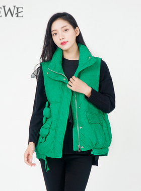 WEWE唯唯冬季新品女装青春减龄时尚卡通3D印花羽绒马甲保暖